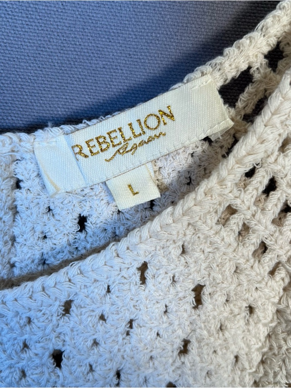 Rebellion Cream Crochet Top with Open Knit & Red Cherries Boho Cottage Country - Picture 2 of 4